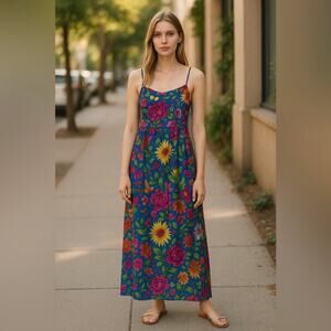 Forever 21 Floral Maxi Dress Womens Small Fairy Cottagecore Boho Beachy Empire